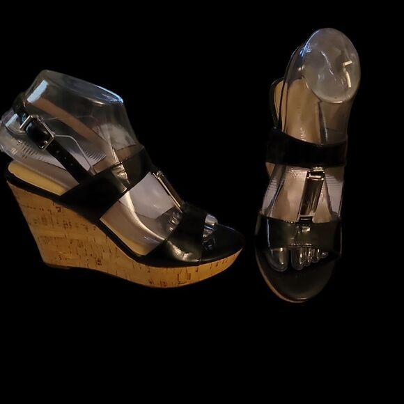 Arturo Chiang Black Wedge Sandals 6M - Picture 2 of 8